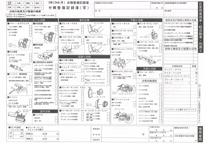 24か月定期点検 法定点検整備記録簿 記入例など 軽自動車style