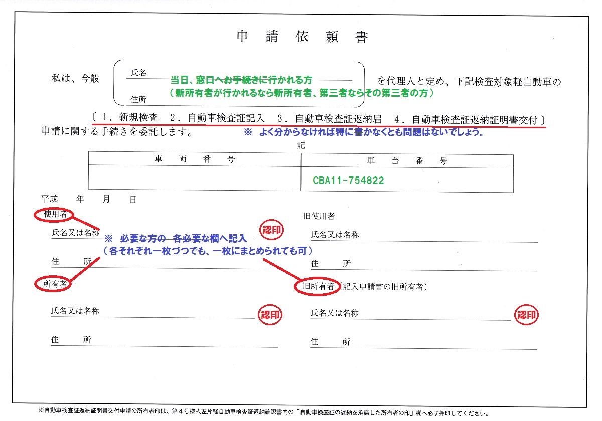 申請依頼書とは 記入例など 軽自動車style